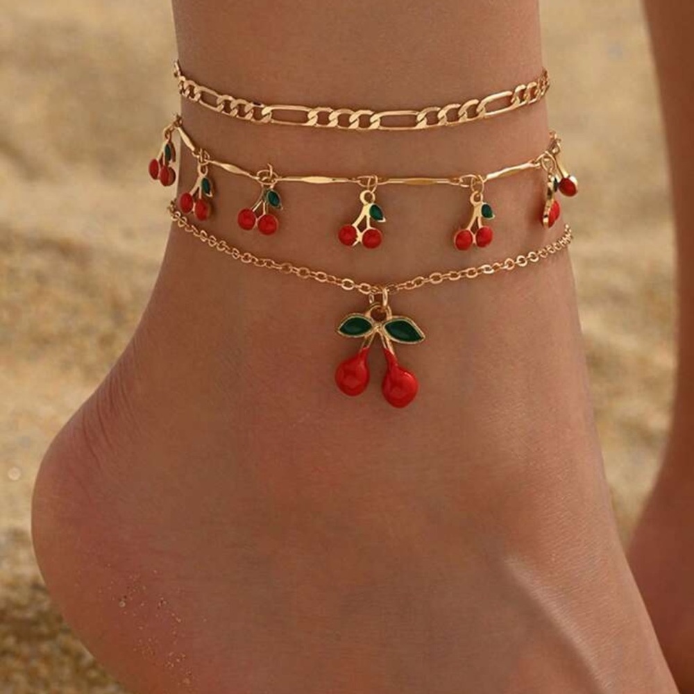 Retro Cherry Ankle Bracelet Set